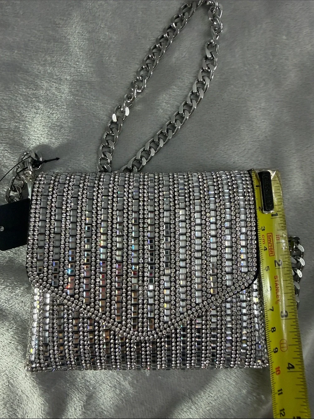 Crystal Embellished Silver Crossbody Bag